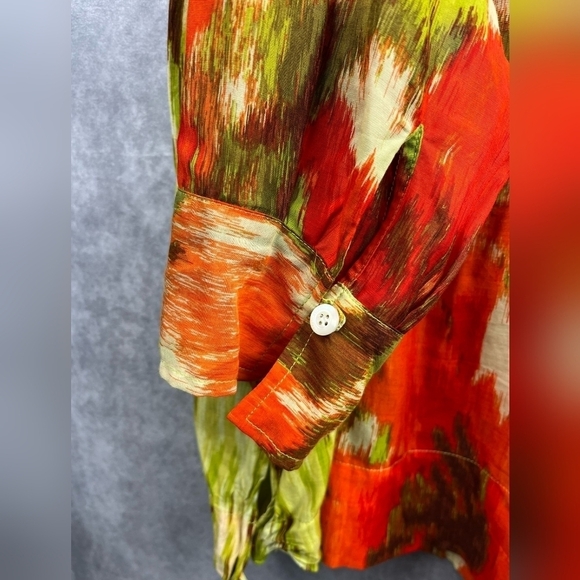 Talbots Colorful‎ Silk Cotton Long Sleeve Abstract Kangaroo Pocket Blouse 24W - Picture 8 of 13
